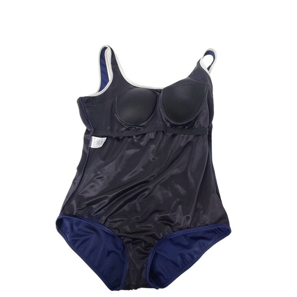 Lands End One Piece Swimsuit SZ 16 Navy Blue Solid Print Build in Wireless Bra - Picture 8 of 9